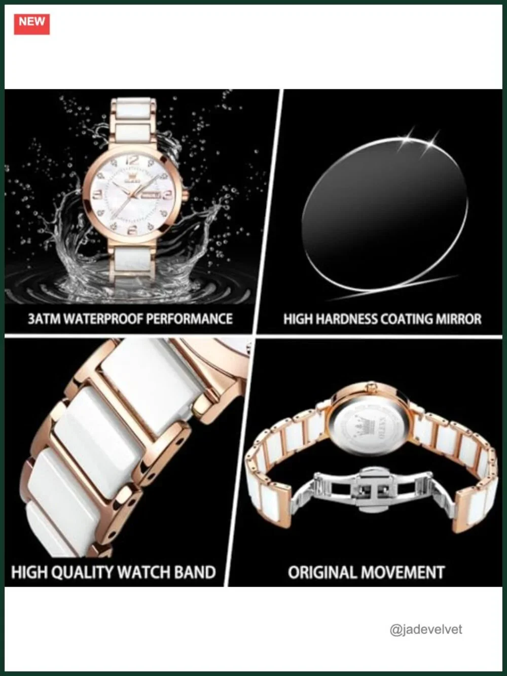 Luxury Ceramic & Stainless Steel Ladies Dress Watch - Pearl Dial, Diamond